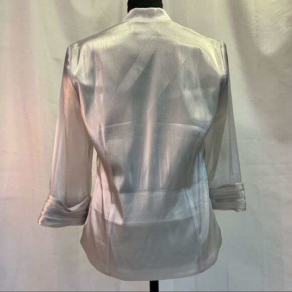 Laura Petites Silver pearl shiny coloured evening formal blouse size 10P - Picture 3 of 9
